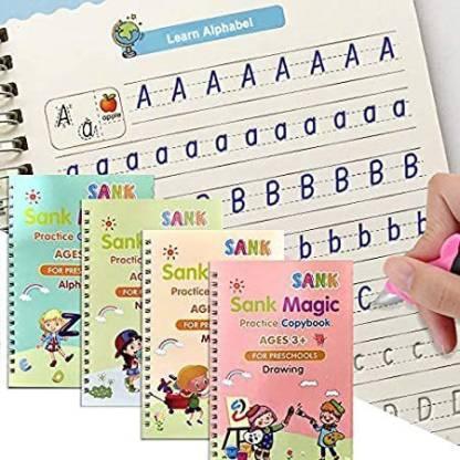 Number Tracing Magic Practice Copybook for Preschoolers with Pen, Magic Copybook Set Practical Reusable Writing Tool Simple Hand Lettering (Set of 4 Books + 10 Refill + 1 Pan)