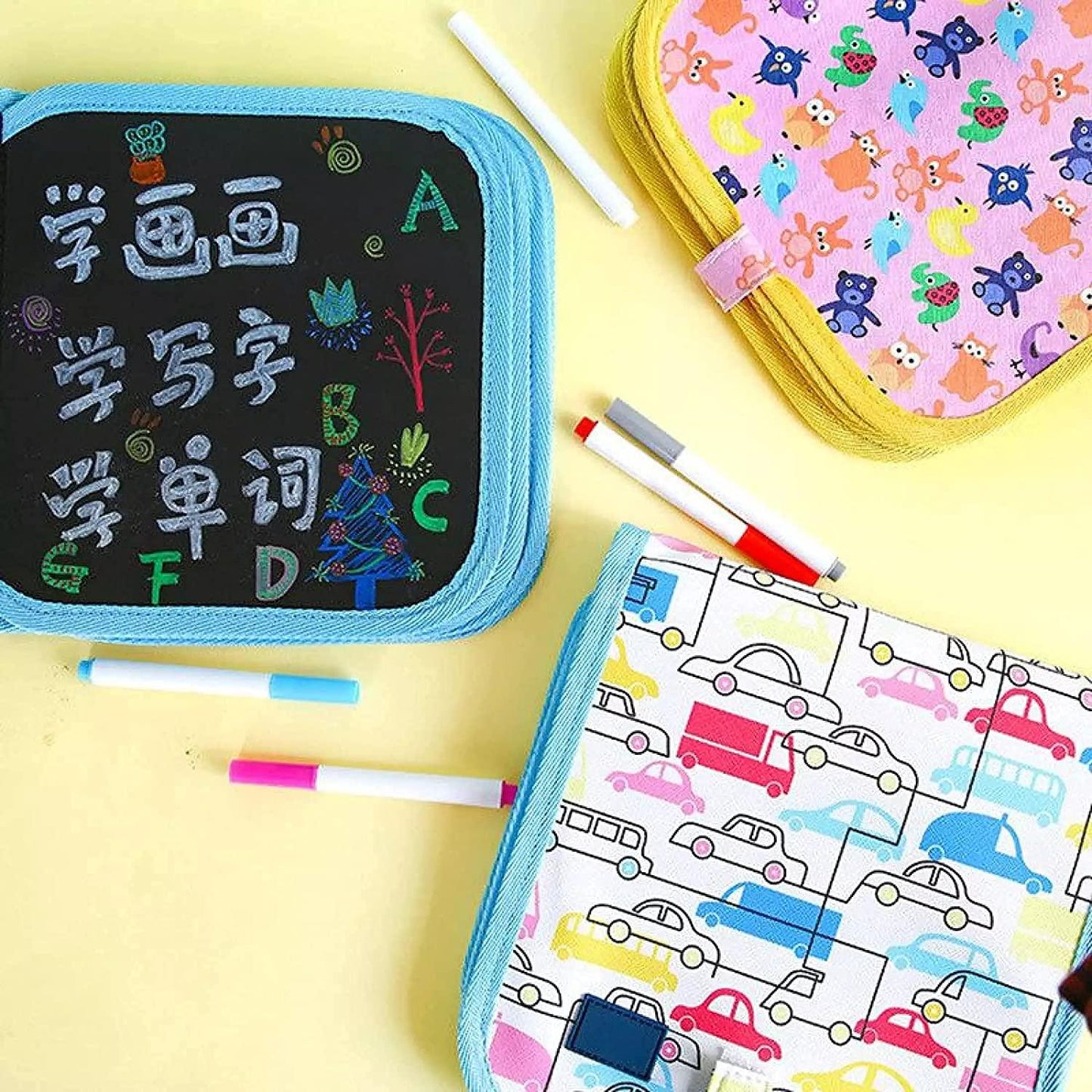 Erasable Doodle Slate Painting Kit for Kids Drawing Book with Wet Wipes & Colors for Kids