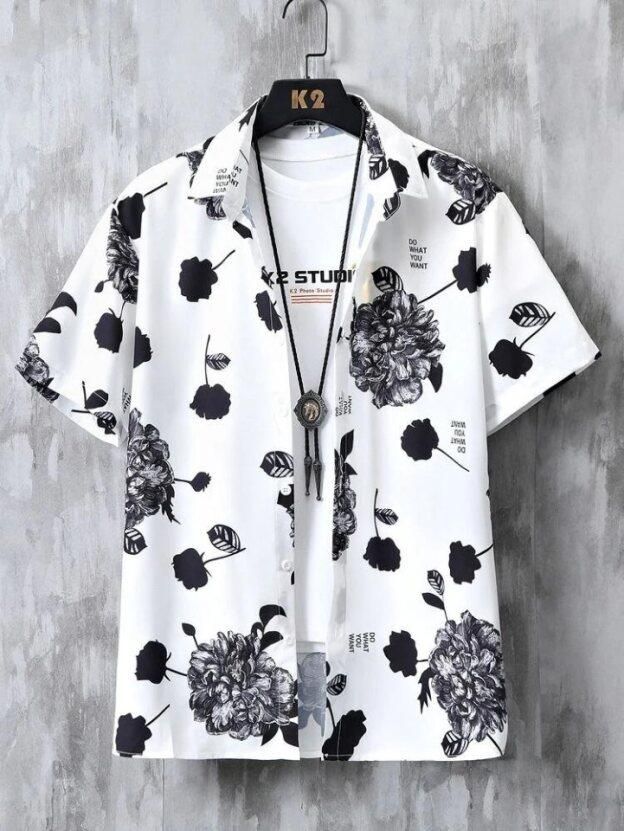 Mono Floral - Mens Regular Fit Printed Casual Shirt